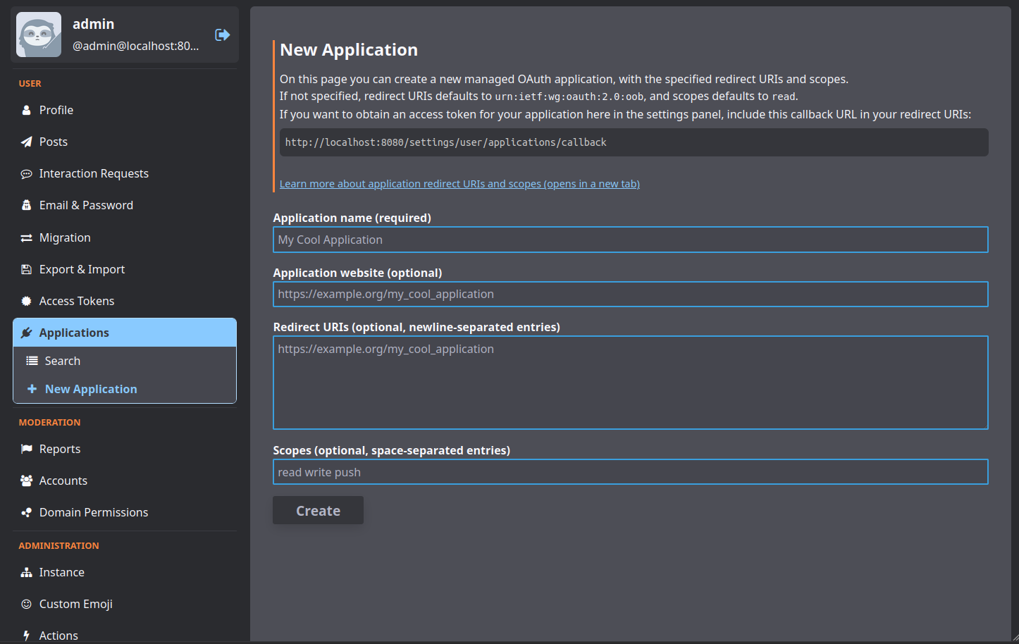 The new application form.