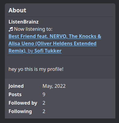The "Now listening to" widget on the web view.